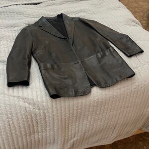 Donna Karan Black Lambskin Leather Blazer